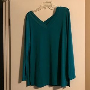 Susan Graver liquid knit top. V neck front and back.